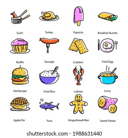 Pack of Delicious Food Doodle Icons 