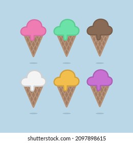 Pack of delicious sweet ice creams vector drawing. Simple ice creams cone icon design.