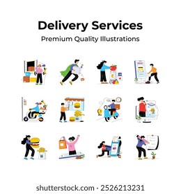 Paquete de ilustraciones de servicio de entrega, listo para uso premium