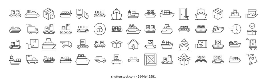 Pack of Delivery and Transportation Related Line Icons. Outline Signs for Graphic and Web Design, Apps, Adverts, Various Cards 