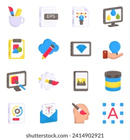 Pack of Designing Equipment Flat Icons 

