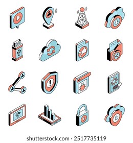 Pack of Device and Network Flat Icon 
