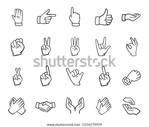 Pack Different Hands Gestures Signs Set Stock Vector (Royalty Free ...