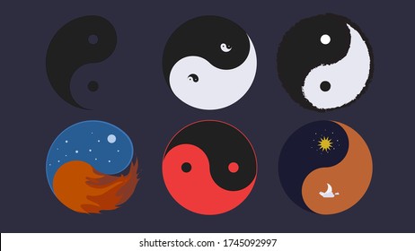 pack of different Yin Yang illustrations