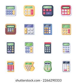 Pack of Digital Calculators Flat Icons 

