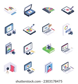 Pack of Digital Designing Isometric Icons 

