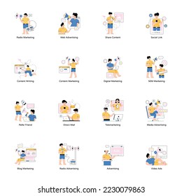Pack of Digital Marketing Flat Illustrations 

