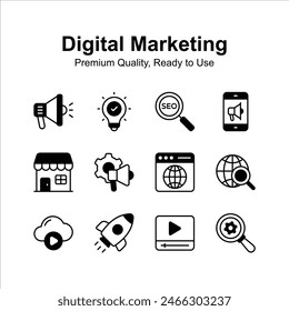 Pack of digital marketing icons in trendy style, ready to use in websites and mobile apps