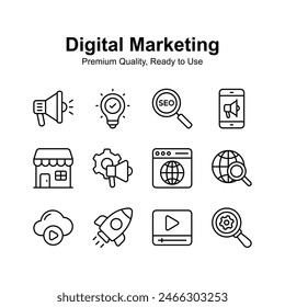 Pack of digital marketing icons in trendy style, ready to use in websites and mobile apps