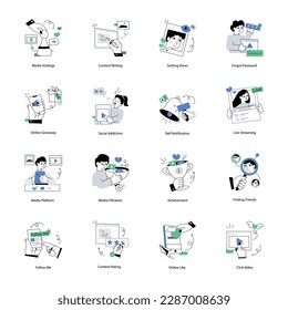 Pack of Digital Media Flat Illustrations 

