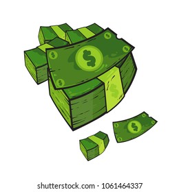 Pack of dollar banknotes, vector illustration isolated on white background, cartoon art