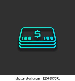 Pack of dollar money or vouchers. Business icon. Colorful logo concept with soft shadow on dark background. Icon color of azure ocean