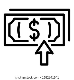Pack of dollars up arrow icon. Outline pack of dollars up arrow vector icon for web design isolated on white background