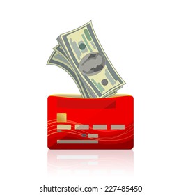 Pack of dollars is falling into open bank card