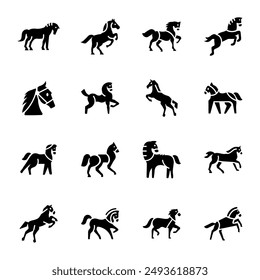 Pack of Domestic and Wild Horse Solid Icons 

