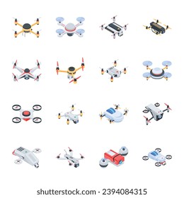 Pack of Drones Isometric Icons 

