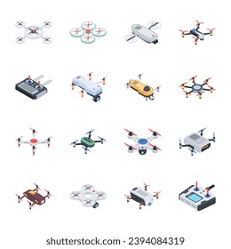 Pack of Drones Isometric Icons 

