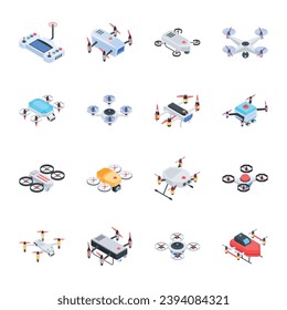 Pack of Drones Isometric Icons 

