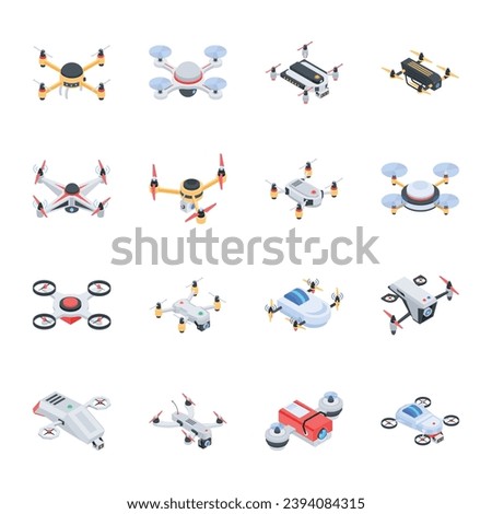 Pack of Drones Isometric Icons 

