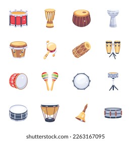 Pack of Drums Flat Icons 

