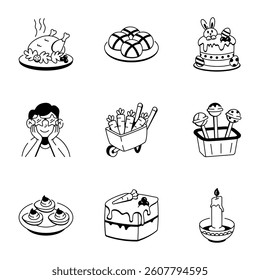 Pack of Easter Activities Hand Drawn Icons 
