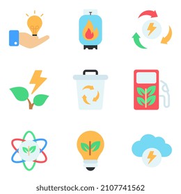 Paquete de iconos ecológicos y de energía plana


