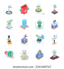 Pack of Eco Energy Isometric Icons 

