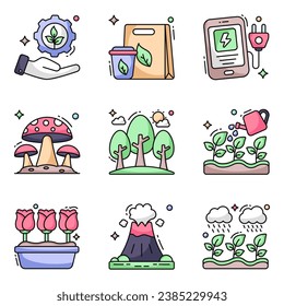Paquete de iconos ecológicos e innovadores planos 

