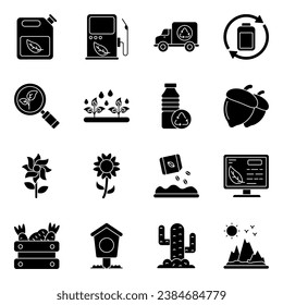 Pack of Eco and Nature Glyph Icons