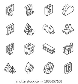 
Pack of Ecology and Environment Glyph Isometric Icons 