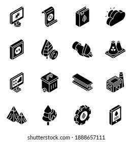
Pack of Ecology and Environment Glyph Isometric Icons 