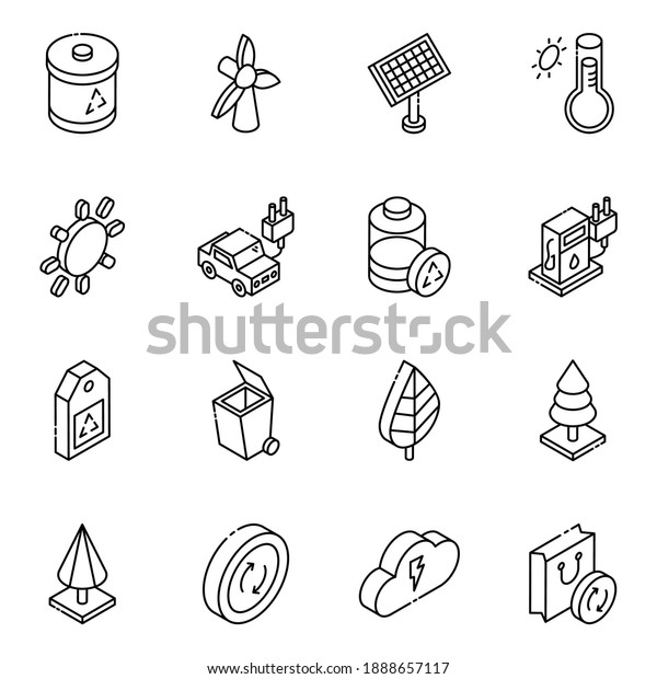 \
Pack of Ecology Glyph\
Isometric Icons 