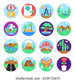 Pack of Ecology and Nature Flat Rounded Icons 

