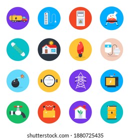 
Paquete de Ecología y Fuente de alimentación Iconos planos 