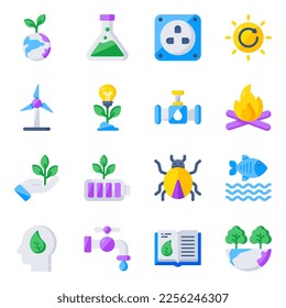 Paquete de ecología e iconos planos del tiempo 

