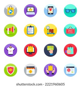 Paquete de iconos planos de comercio electrónico