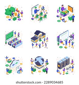 Pack of Education and Database Isometric Illustrations Vectors