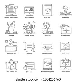 Paquete de iconos de la línea de educación y conocimiento 