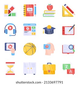 Paquete de iconos planos de educación y aprendizaje

