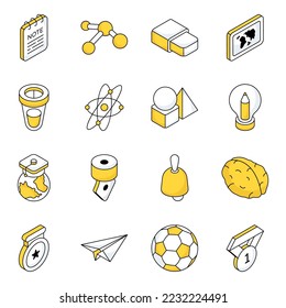 Pack of Education and Learning Flat Isometric Icons
