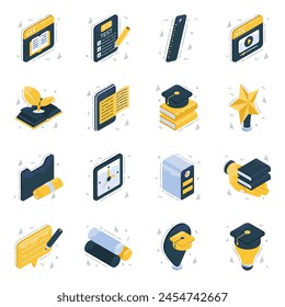 Pack of Education, Learning and Study Isometric Icons

