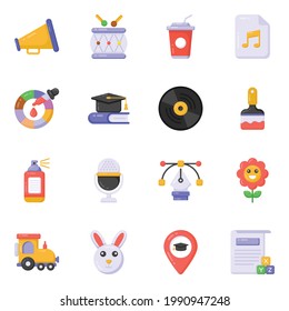 Pack of Education and Office Supplies Tools Flat Icons 