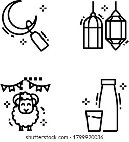 Pack of Eid and Decoration Line Icons 