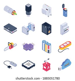 
Paquete de materiales eléctricos Isometric Icons 