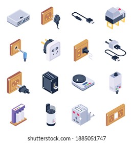 
Pack of Electronics and Energy Isometric Icons 