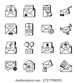 Paquete de iconos de estilo de línea de correo electrónico y comunicación 