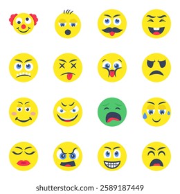 Pack of Emoji and Emotion Flat Icons 

