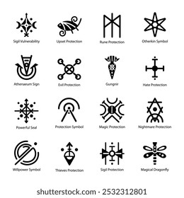 Pack of Empath Protection Symbols Glyph Icons 

