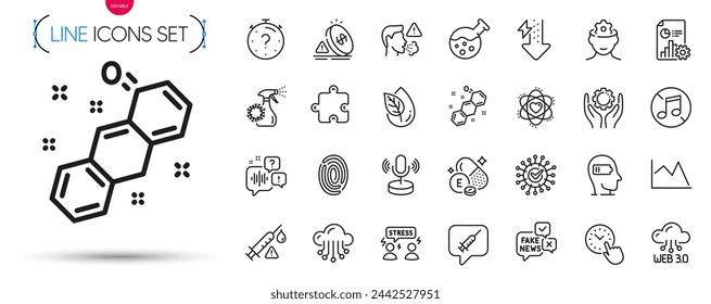 Pack of Employee hand, Line chart and Difficult stress line icons. Include Voicemail, Report, Atom pictogram icons. Coronavirus spray, Inflation, Puzzle signs. Coronavirus. Vector