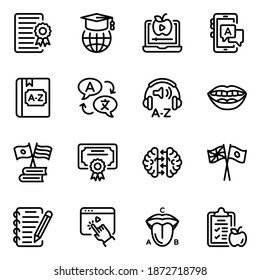 Pack of English Learning Apps Glyph Icons 